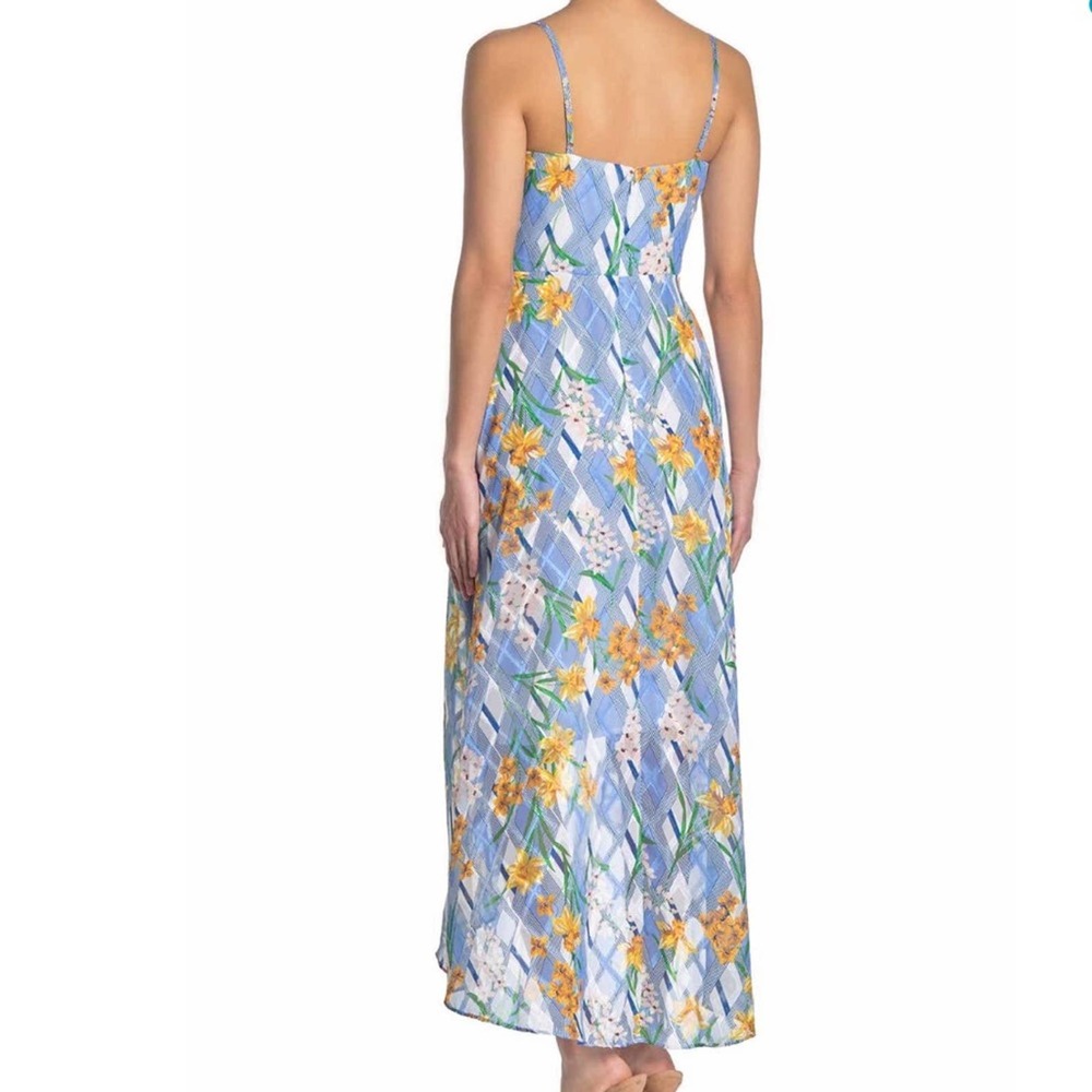 KENSIE Women's Blue/Yellow Floral Print Sleeveless Hi-Low Ruffle Hem Dress - Picture 2 of 6